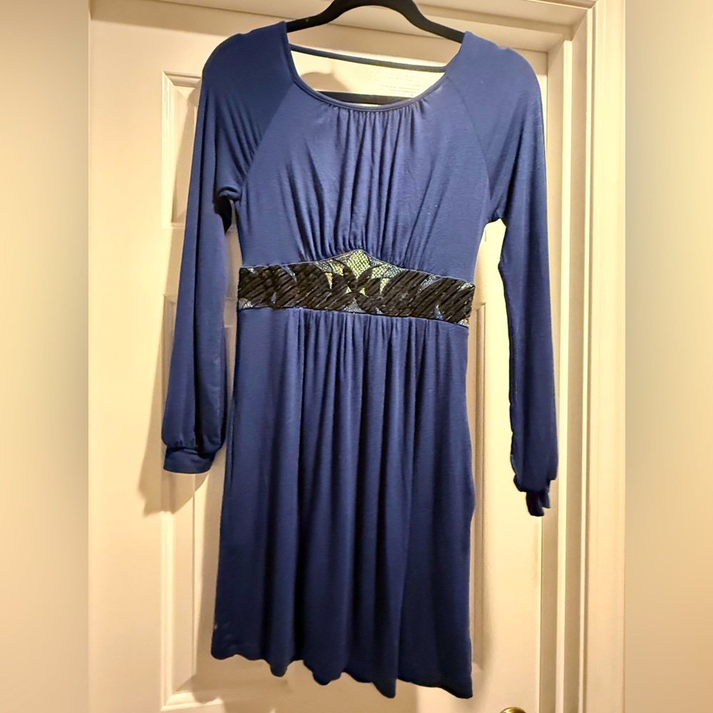Ella Moss navy shift dress with black/silver waistband detail- XS